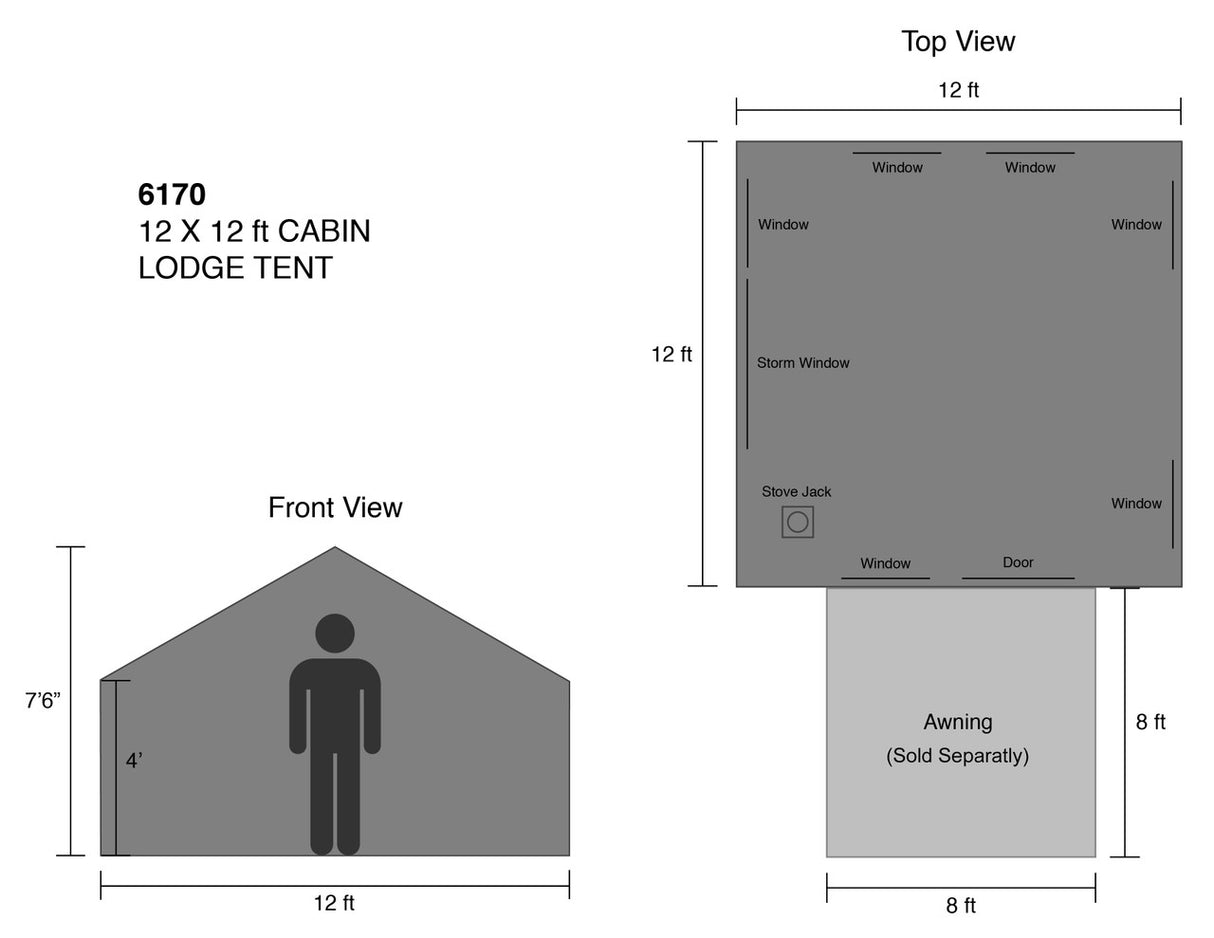 12x12 Cabin Lodge Tent SR (Stove Ready)