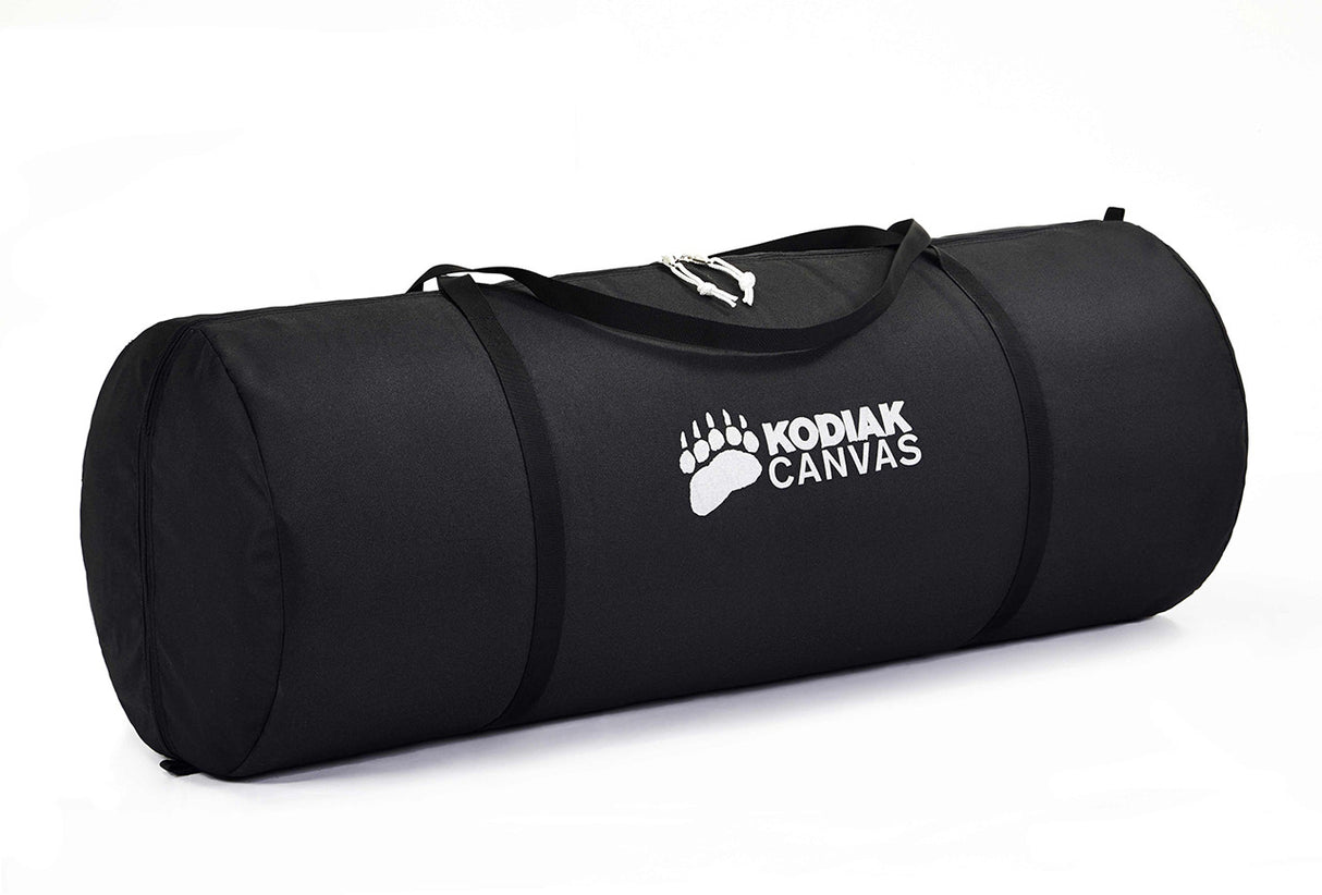 Black Kodiak Canvas duffel bag with durable material and adjustable straps for versatile use.