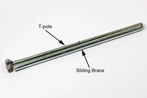 Metal T-pole with sliding brace for secure installation, ideal for various structural applications.