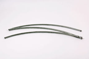 Set of three curved metal rods, silver finish, ideal for DIY projects and structural support.