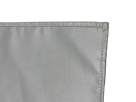 Close-up of a durable grey fabric with reinforced edges, ideal for storage solutions.