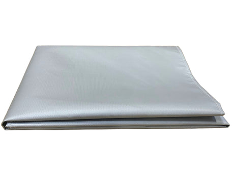 Silver waterproof tarp, durable polyethylene material, ideal for outdoor use and heavy-duty protection.