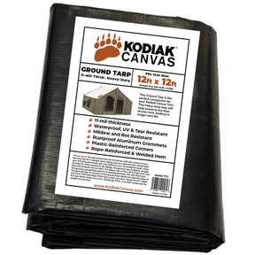 Kodiak Canvas Ground Tarp, 12ft x 12ft, 11-mil thick, waterproof, UV & tear resistant, heavy-duty material.