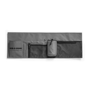 Gray Kid-O-Bunk organizer with multiple pockets and mesh compartments for travel and camping essentials.