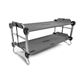 Gray twin bunk bed cot with sturdy aluminum frame and wheels for easy mobility.