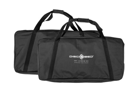 Set of two large black storage bags with sturdy handles, ideal for Disc-O-Bed straight end frame.