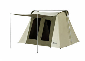 Kodiak Canvas tent in olive green, durable fabric, spacious design with a front awning for outdoor camping.