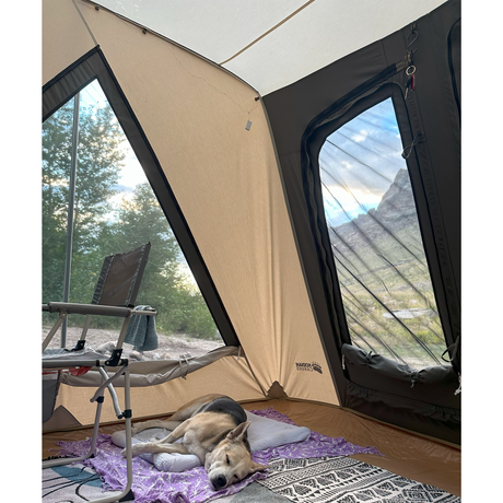 view from inside a Flex-Bow VX tent with the scenery showing in the open windows
