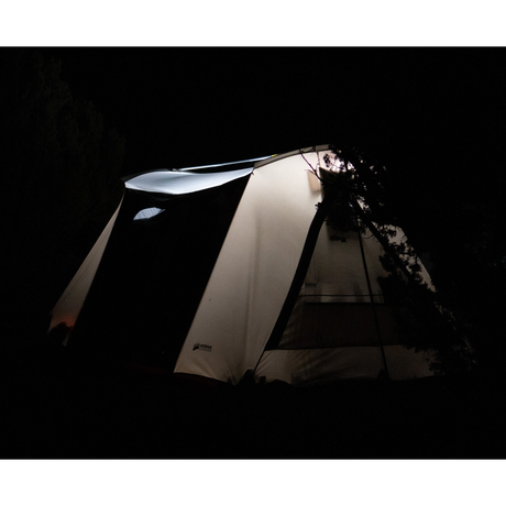 Flex-Bow VX tent at night with lights inside the tent