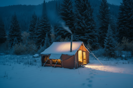 12x12 cabin lodge tent setup in the snow