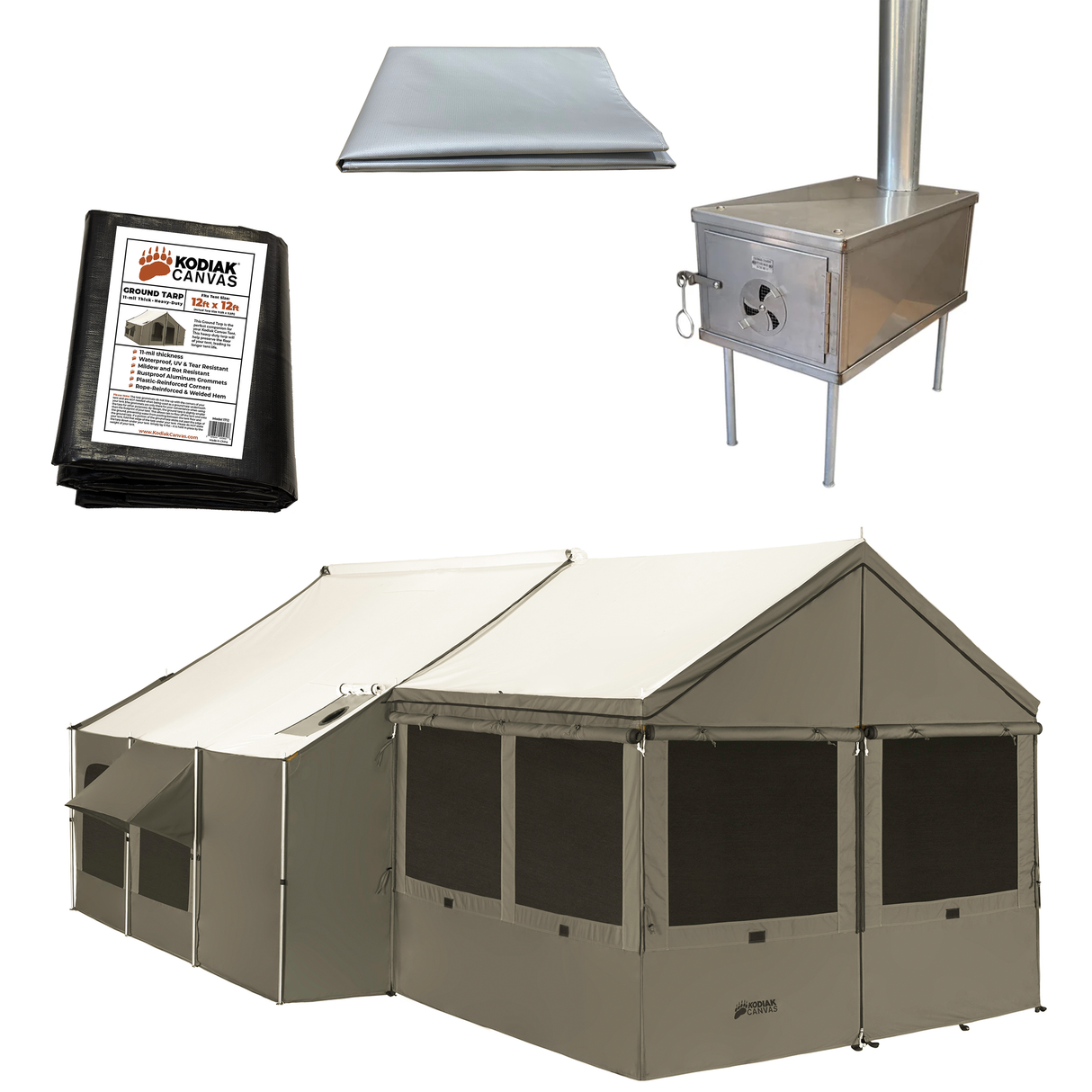 12x12 Cabin Lodge and Panel-Lock Stove Bundle