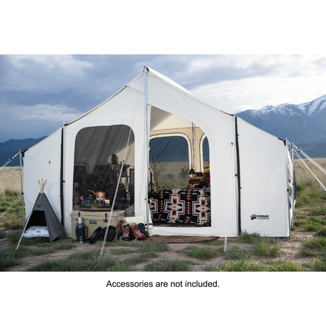 glamping tent front view large cabin style canvas tent with windows