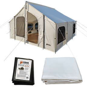 glamping tent bundle showing tent, floor liner and tarp
