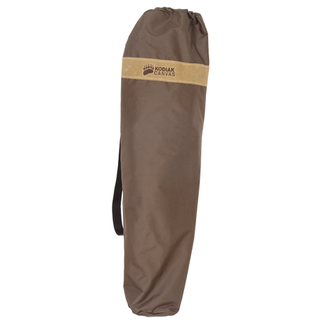Brown Kodiak Canvas storage bag, durable material with logo, ideal for outdoor gear organization.