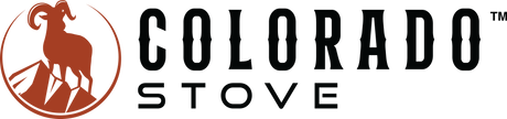 Colorado Stove logo featuring a mountain goat silhouette in red and black, symbolizing outdoor adventure.