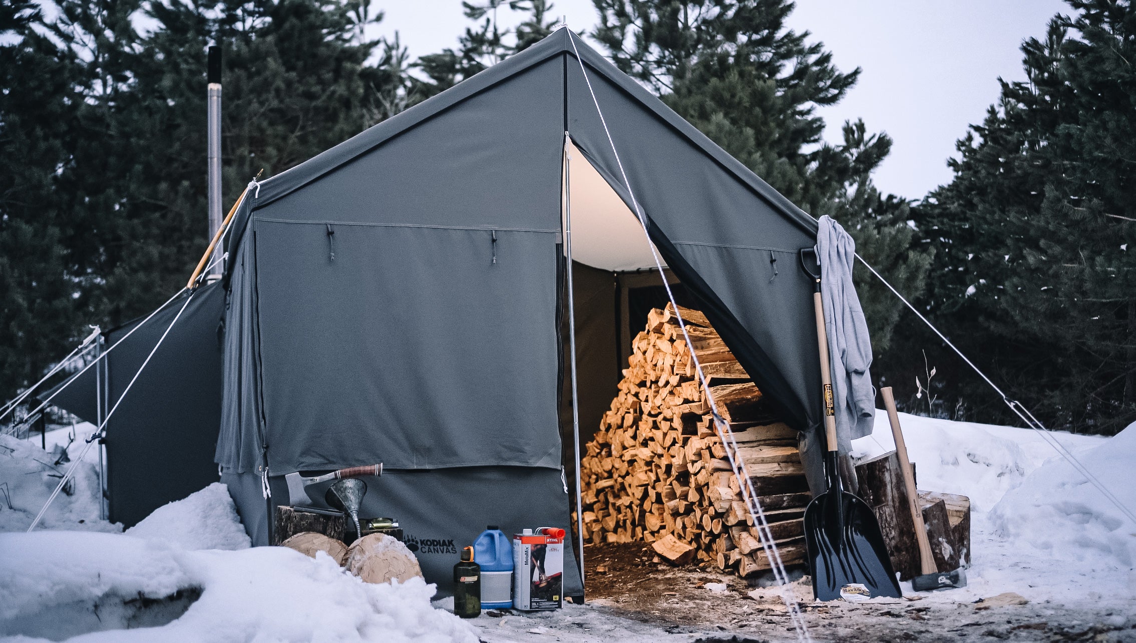 Canvas tent outlet awning