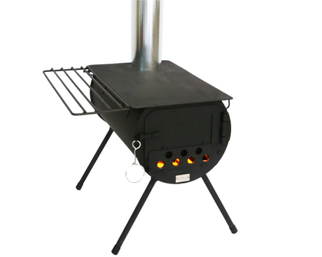 12x16 Cabin Lodge and Large Cylinder Stove Bundle